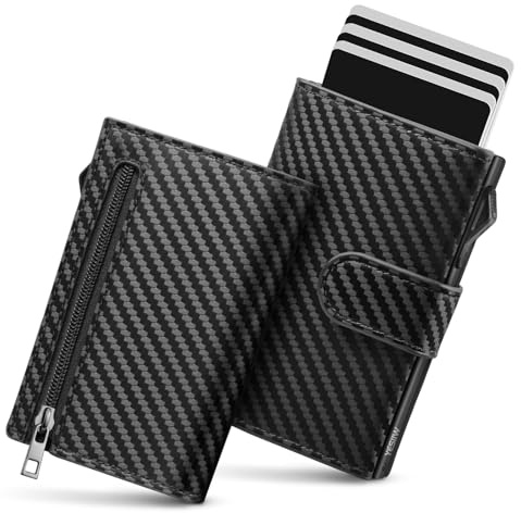 YESIIW Portefeuille pour Homme avec Grande capacité Pop-up - Slim - pour 10 Cartes - avec Compartiment à Monnaie, fenêtre pour Carte d'identité et 10+ Compartiment à Billets - avec Protection RFID