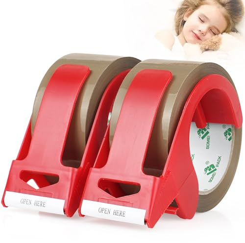 BOMEI PACK Cinta Adhesiva Marrón Habana de Desenrollado Silencioso para Embalaje de Paquetes y Cajas de Envío, 2 Rollos de 60 m x 50 mm con Desenrollador