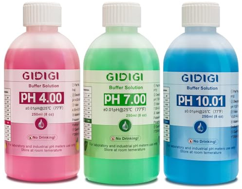 Kit de solution d'étalonnage de tampon de pH, 3 bouteilles comprenant pH 4,00, 7,00 et pH 10,01, tampons de solution d'étalonnage de sonde de pH-mètre, accessoires de testeur de pH 3 * 250 ml