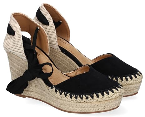 shoes&blues.es 89998 Sandalia de Mujer con Cuna de Yute, Comodas y Elegantes, Diseno Moderno con Cintas para un Cierre Comodo, Ideales para Primavera-Verano. Negro Talla 39