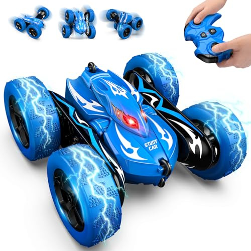 Ferngesteuertes Auto Spielzeug ab 3-9 Jahre Junge, 2,4GHz RC Auto, 360° Doppelseitig, Auto mit Fernbedienung, LED, 4WD Monstertruck Ferngesteuert Weihnachten Ostergeschenke Kinder 3-12 Jahre