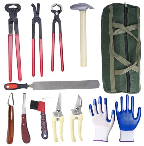 1112TEMP 12 Piezas de Herramientas Profesionales para herrador, Kit de herrador, Herramientas para herrar Caballos, Suministros para herrador, Herramientas para herrador de Caballos, Ganado, ovejas y