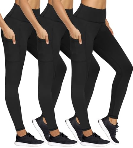 HIGHDAYS 3 Pack Fleece Lined Leggings for Women with Pockets - Tummy Control Thermal Warm Yoga Pants Plus Size S/M-4XL, Black,4XL