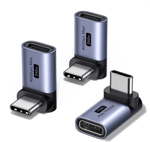 UGREEN Adattatore USB C 40Gbps 3 Pezzi Adattatore USB C Maschio a Femmina Angolo Retto 90 Gradi 240W Ricarica Rapida 8K 60Hz Compatibile con iPhone 16 15 Plus Pro Max MacBook Air iPad Galaxy S25