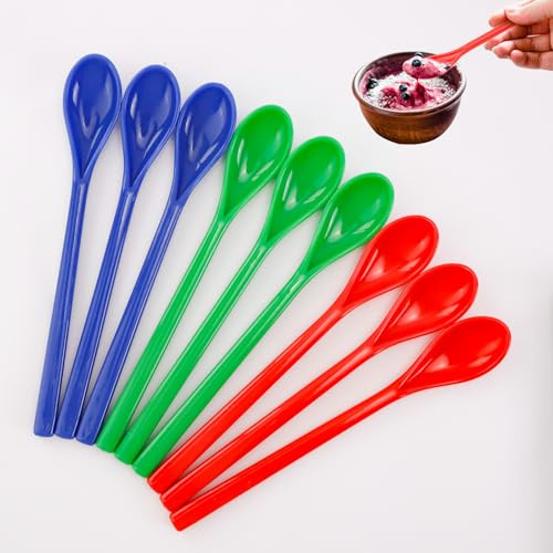 STNRST-IN 9 Pezzi Cucchiaio con Manico Lungo, Cucchiai di Plastica Colorati