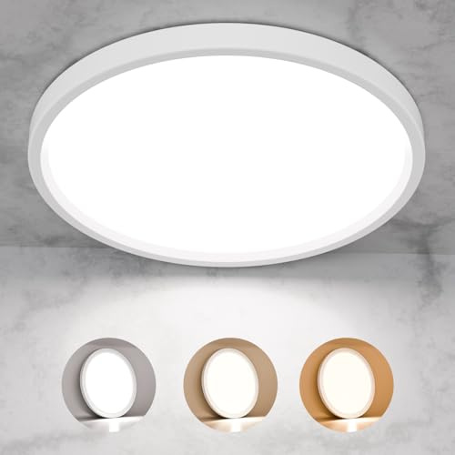 LQWELL® Deckenleuchte LED Deckenlampe, IP44 Wasserfest Badlampe Rund Flach 22W 3000K 4000K 6000K 2420LM Modern Schlicht Lampe Dünn für Wohnzimmer Badezimmer Schlafzimmer Küche, 300 * 18mm