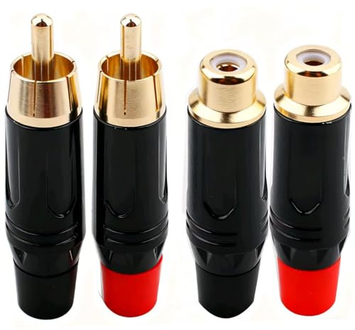 RUNCCI-YUN 4 stycken RCA-lödkontakt, guldpläterad Phono RCA-plug-adaptrar för multimedia och CCTV (2 hane + 2 hona)