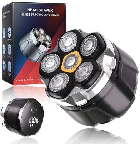 Rasoio per uomo calvo, rasoio elettrico 6D per uomo asciutto/bagnato, rasoio impermeabile IPX6 per uomocalvo, tagliacapelli per uomo calvo con display LED, testina magnetica