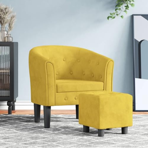 JHQHSM Moderna poltrona da club con poggiapiedi in velluto giallo per soggiorno, ufficio, elegante imbottitura, struttura in legno resistente, confortevole e stabile