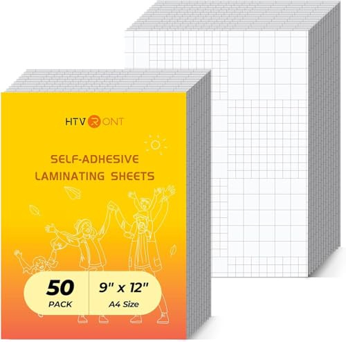 HTVRONT Clear Self Adhesive Laminating Sheets 50 Pack 9 x 12 | Back to School Supplies, 4mil thickness, larger than A4, No Laminator Required, Ideal for Documents, Photos & Book Covers