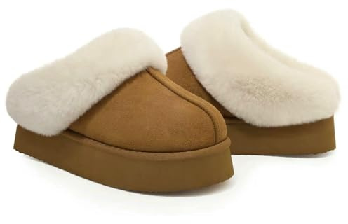 Gyios Pantofole Scarpe Invernali in Cotone con Plateau alla Moda da Donna per Interni-02-marrone-40-41