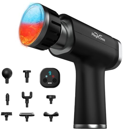 Mini Massagepistole mit Wärme & Kälte – Leise Massage Gun mit 9 Aufsätzen, 9 Stufen, 1800 mAh Akku, Tragbares Muskelmassagegerät für Rücken, Nacken & Sport Regeneration