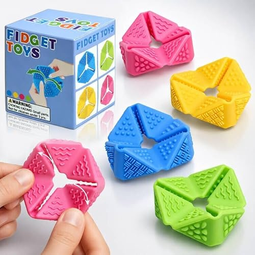 Fidget sensoriska leksaker för barn, 4-pack tysta silikonsensoriska flipkuber med strukturerade sidor, hållbara skrivbords-fidget-leksaker för klassrum, lugn hörna, hem, resor, partyfavör, från 3 år