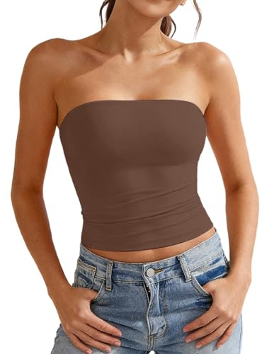 Tubo Top Mujer Camiseta Sin Tirantes Verano Bandeau Slim Fit Sin Mangas Crop Tops con Banda Elástica Doble Capa Blusa Tubo Básico Y2K Shirt Sexy Sin Acolchado Bustier Aesthetic Clothes