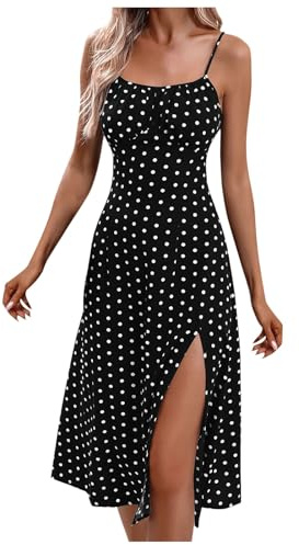 Vestidos Verano Mujer Lunares con Tirantes Finos Vestido Ligero Playa con Abertura Lateral Summer Dresses for Women Casual Fluidos Elegante S-XXL