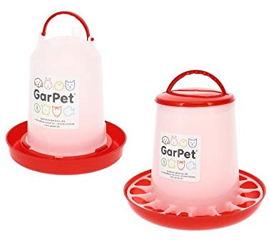 GarPet Futterautomat Hühner + Hühnertränke im Set Futterspender Futtertrog Küken Hühner Zubehör Kükentränke Geflügeltränke Wassertränke Wasserspender Gr. 2