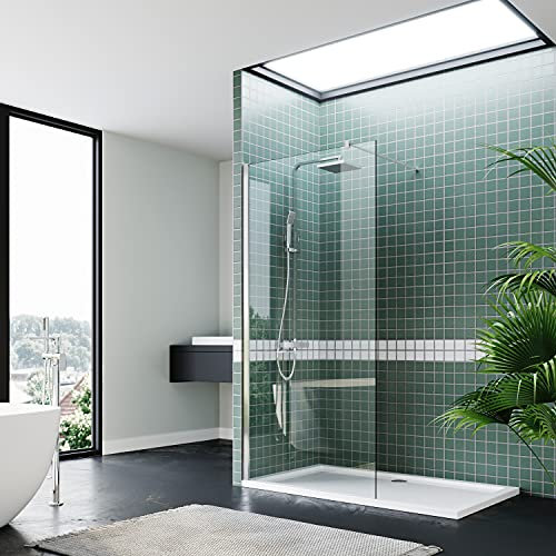 SIRHONA Paroi de douche à l'italienne 76x200 cm Walk-In Cloison de douche transparent avec 8mm verre NANO et barre de fixation 100 cm