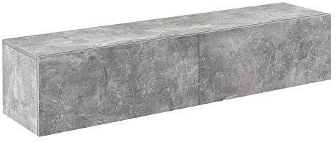 [en.casa] Mobile da Parete Porta TV con 2 Scomparti Chiusi Ante a Ribalta Pensile Multiuso Armadio Sospeso a Muro 140 x 33 x 30 cm - Effetto Cemento