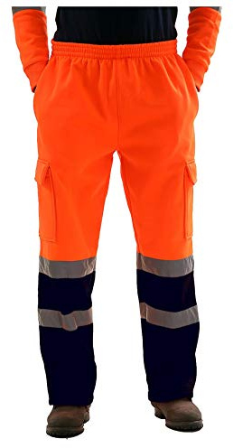 Hamishkane® Homme Pantalon Haute Visibilite, vêtements de Sécurité, Bande Bicolore Réfléchissante Pantalon Polaire Homme Travail Combat Joggeurs