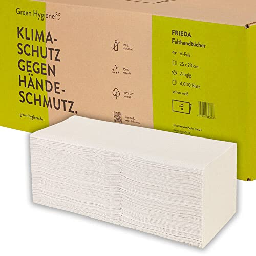 Green Hygiene 4000 Blatt Green Hygiene Handtuchpapier FRIEDA V-Falz 23 cm x 25 cm 2-lagig (20x200) | Karton (4000 Blätter)