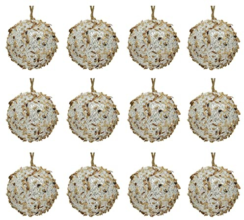 Kaemingk Weihnachtskugeln Kunststoff 8cm x 12 Stück mit Glitzer und Holz Styropor Christbaumkugeln weiß