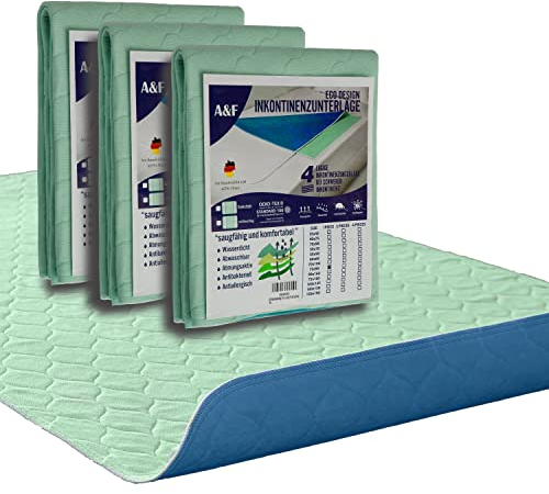A&F Inkontinenzauflage 75x90 (3er Pack)-4 Schichten-Bis 26280ml/m² Saugkraft-Krankenunterlage waschbar-Inkontinenzunterlage waschbar-Matratzenauflage für Babybett und Kinderbett (75x90 (3 er ))