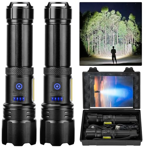 Sigoobal Flashlight LED Rechargeable Flashlights High Lumens, 99,000 LM Super Bright Powerful Flashlight, High Powered Flash Lights Waterproof Handheld Flashlights for Home Camping Hiking(2 Pack)