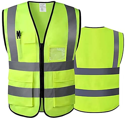HPHST Warnweste für Herren and Damen Hohe Sichtbarkeit Fahrradweste mit Reißverschluss Reflektierende Weste Arbeitsweste Gelb (3XL)