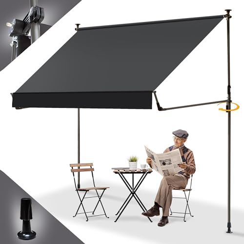BelleMax Klemmmarkise Markise Balkon ohne Bohren, 250 cm x (125 + 25 cm) Anthrazit, Balkonmarkise mit Handkurbel, Faltbarem Seitenarm, UV-Schutz, Wasserdicht und Höhenverstellbar