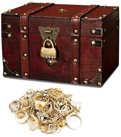 Golgner Coffre au trésor en bois vintage, coffre au trésor de rangement en bois, avec serrure à combinaison, avec couvercle, pour le rangement et la décoration, rouge (18 x 11 x 10 cm)