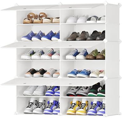 JOISCOPE Schuhregal,Tragbare Schuhaufbe wahrungsregal,DIY Kunststoff Staubdichtes Schuhschrank,Modularer Schuhregal Mit Tür, Schuh-Organizer Für Flur, Schlafzimmer Wohnzimmer, Eingang, Weiß, 2 * 6