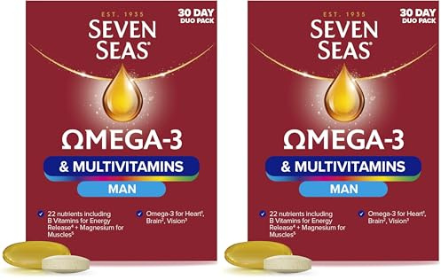 Seven Seas Omega-3 & Multivitamins Man, with B Vitamins and Magnesium, 30-Day Duo Pack, 30 Omega-3 Capsules and 30 Multivitamin Tablets (Pack of 2)