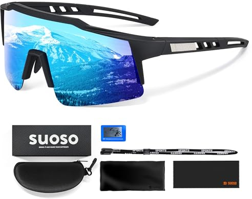 suoso Polarisiert Sportbrille TR90 Rahmen Schnelle brille für Herren und Damen Sport Sonnenbrille UV400-Schutz Fahrradbrille Klar Laufbrille für MTB Rennrad Fahrrad Ski Rave Gletscherblau