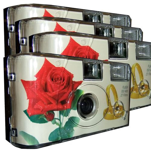 4 cámaras desechables PHOTO PORST 1A Edition Rose & Rings, con flash, pilas y película (4 unidades, 27 tomas cada una)