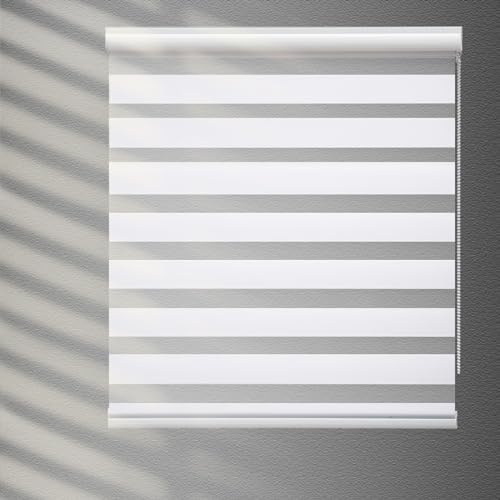 YIIBAII Day and Night Roller Blinds Zebra Blinds Blackout or Translucent Vision Roller Shades for Windows and Doors（W 85cm x L 150cm,White）