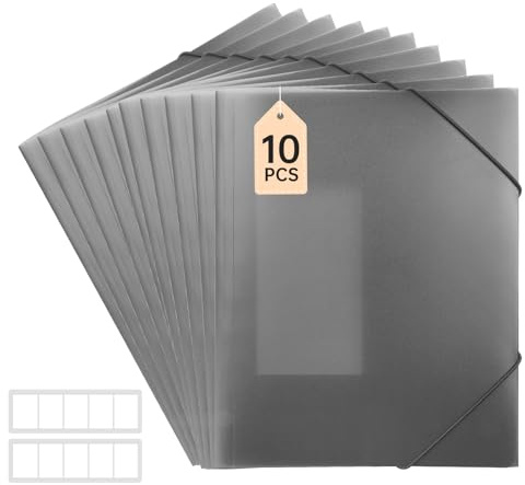 FRETONBA Postmappe A4 Schule, Sammelmappe 10 Stück, Eckspannermappe Elastische Bandbefestigung, Schnellhefter A4 PP-Material Robust und Langlebig, Dokumentenmappe, Transparent Schwarz