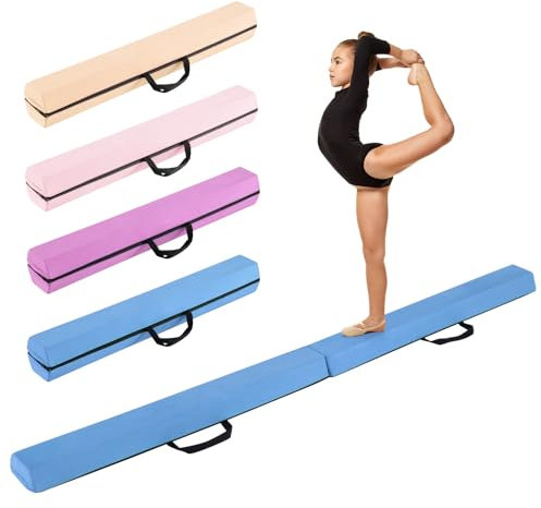 COSTWAY 210 cm Barra Viga de Equilibrio Plegable, Barra de Equilibrio Gimnasia de Espuma con Funda de Suede Removible y Fondo Antideslizante, Equipo de Entrenamiento Portátil con Asas (Azul)