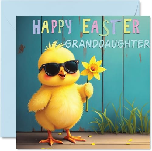 Granddaughter Easter Card, Cool Chick | Happy Easter Card for Granddaughter from Grandpa Grandma, 145mm x 145mm Playful Greeting Cards