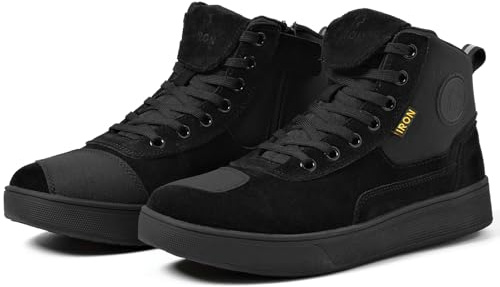 RIDEIRON Motorradschuhe Herren Damen Motorradstiefel, rutschfeste, verstärkte verdickte Sohle, wasserdicht atmungsaktiv modisch bequem mit seitlichen Reißverschlüssen und Knöchelstütze Schwarz 46