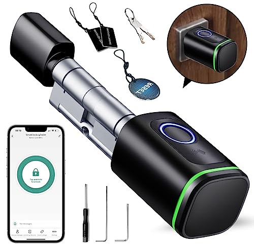 Cerradura inteligente AVATTO con huella dactilar, cilindro de cierre de 60 mm (30/30), cerradura electrónica para puerta de casa, aplicación Smart Life control remoto, con 2 llaves, 3 tarjetas IC