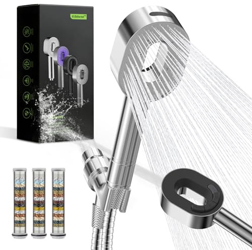 Hibbent Filtered Showerhead with handheld, High Pressure 5 Sprays Shower Head, Anti-clog Nozzles, Brass Holder & 71 Metal Hose, 3 Water Softener Filter Remove Chlorine, Reduce Dry Itchy Skin, Chrome