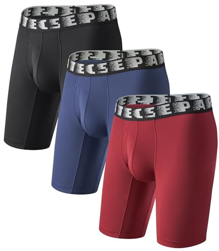 Separatec Mens Boxer Briefs Sports Long 9 Inseam High Elastic Quick Dry Polyamide Mesh Separate Pouch Men's Boxer Shorts Boxers Functional Athletic Fit Underwear for Men 3 Pack