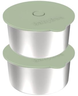 BabyBoo Set Contenitori Interni in Acciaio Inox, Accessorio per Scaldapappa BabyBoo, 2 Contenitori + 2 Coperchi, Ermetici, Senza BPA, Sicuri per Alimenti, Ideali per Conservazione e Trasporto