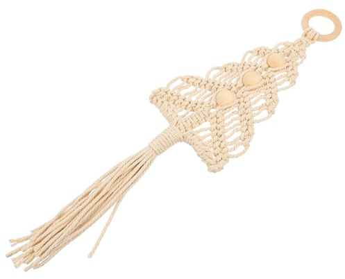 Garneck Hand Knitting Christmas Tree Pendant Ornament Natural Wood Ring, Festival Hanging Decoration for Xmas Tree, Holiday Home Decor Accent