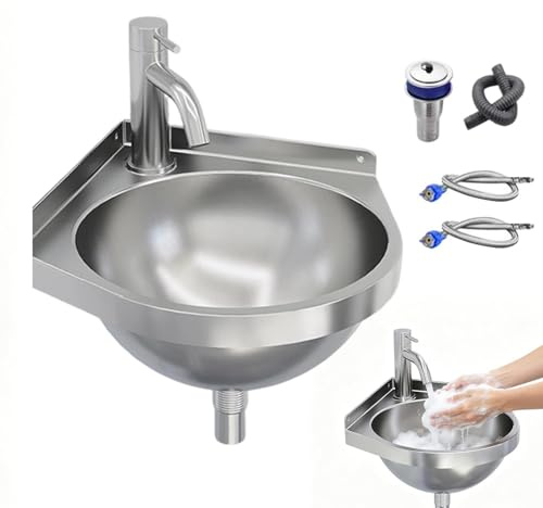 Lavabo Pequeño para Baño | Lavamanos de Esquina Triangular y Semicircular con Grifo,Lavabo Triangular de Montaje en Pared | para Recibidor, Lavadero, Jardín, Patio, Apartamento, Baño y Guardarropa