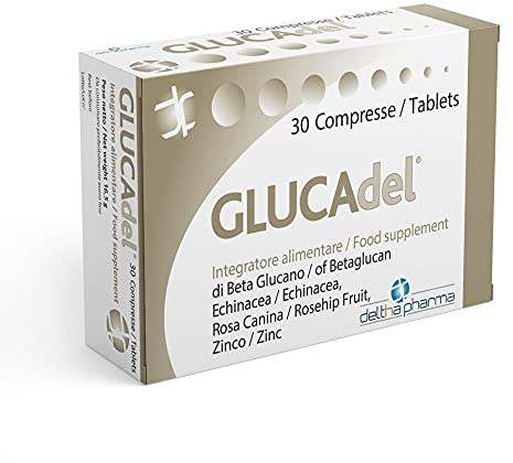Glucadel Integratore Alimentare a base di Beta Glucano, Vitamina C Naturale (da Rosa canina), Echinacea, Semi di Uva e Zinco a supporto del sistema immunitario di adulti e bambini - 30 cpr
