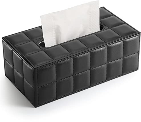 GORESE Caja de Pañuelos,Portapañuelos de Papel Caja Pañuelos Papel de PU Cuero Dispensador de Pañuelos Tissue Box Caja Decorativa para Hogar,Oficina,Baño,Coche (Negro)