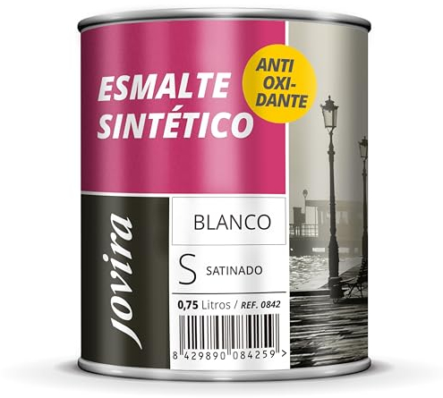 JOVIRA PINTURAS Esmalte Sintético Antioxidante. Esmalte directo sobre oxido. Para la protección y decoración de superficies de madera, hierro y acero. Satinado (750 Mililitros, Blanco)