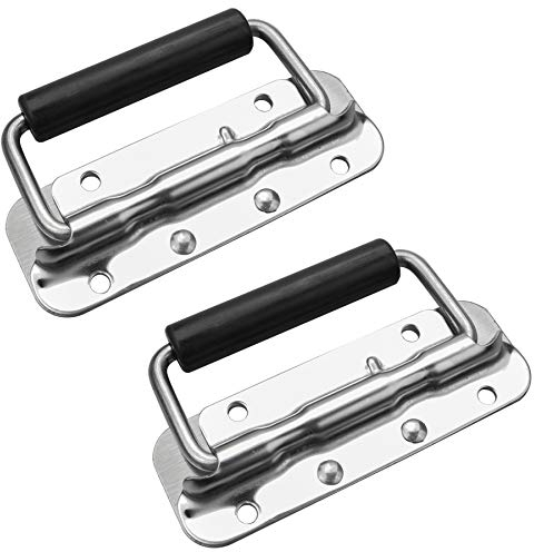 2 Pièces Poignee Pliante Métal Poignée à Ressort, Poignées de Caisse Pliantes Poignée de Boîte en Acier Inoxydable Pour Remplacement de Boîte à Outils(122 x 41 mm)