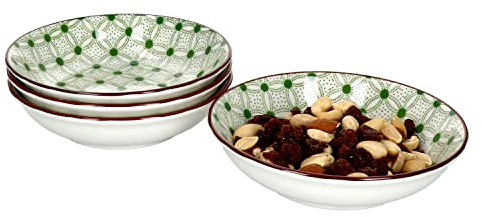 Ritzenhoff & Breker 4er Set Lime Rio Schalen flach I Ø 14 cm I Grünes Dekor I Schälchen für Antipasti, Dips, Chips & Co I Dessert-Bowl